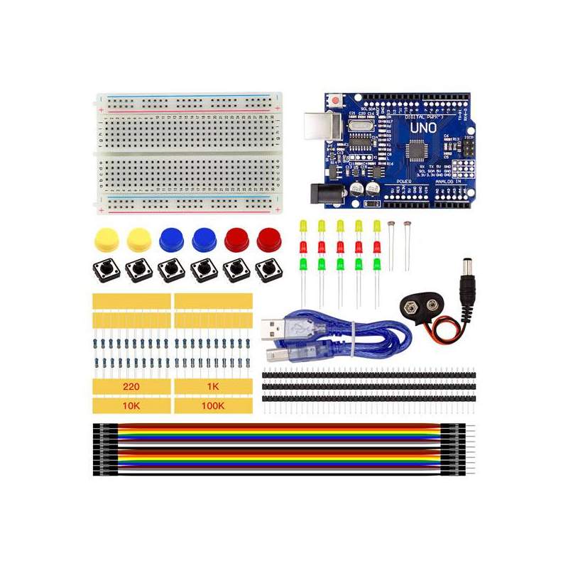 KIT INICIO PARA ARDUINO CON PLACA UNO R3 (37 COMPONENTES)